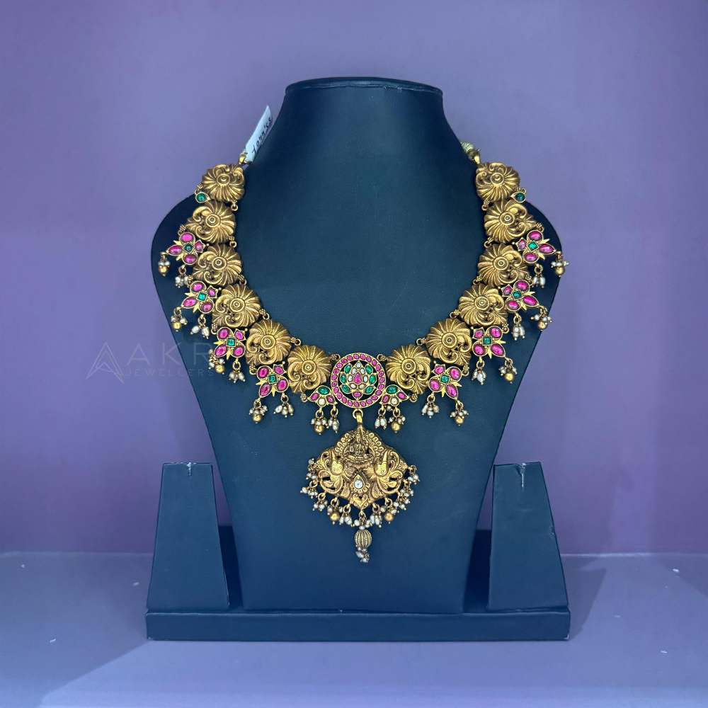 Rice Pearl Lakshmi Floral Necklace