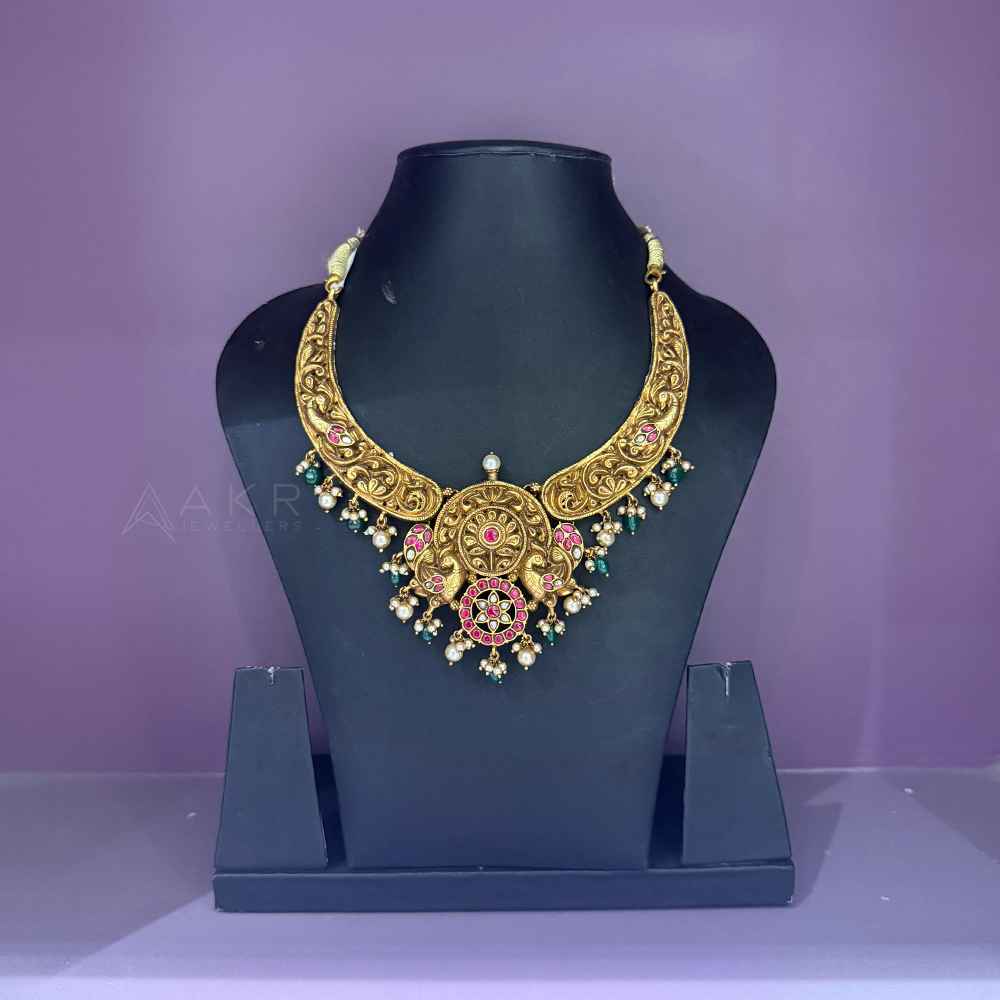 Pearl & Green Bead Temple Necklace