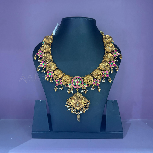 Rice Pearl Lakshmi Floral Necklace
